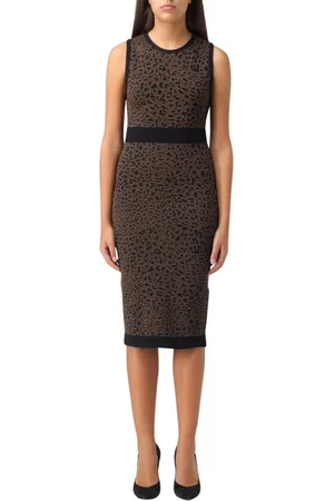Liu Jo Femme, Robes, Brun, Taille: 38 FR Élégante Robe Midi en Tricot Léopard