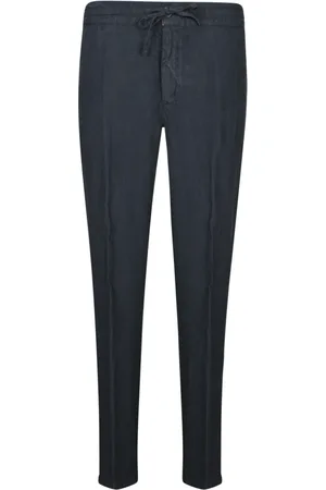 120% Lino Homme, Pantalons, Bleu, Taille: XL Pantalon en lin bleu à taille élastique