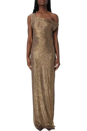 Norma Kamali Femme, Robes, Jaune, Taille: 40 FR Robe Longue à Paillettes Dorées