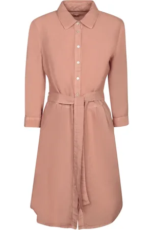 120% Lino Femme, Robes, Rose, Taille: 36 FR Robe en lin couleur palissandre avec col classique