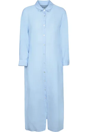 120% Lino Femme, Blouses et Chemises, Bleu, Taille: 36 FR Robe chemise en lin bleu