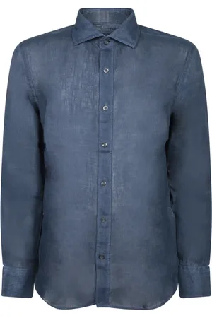 120% Lino Homme, Chemises, Bleu, Taille: S Casual Slim Fit Linen Shirt