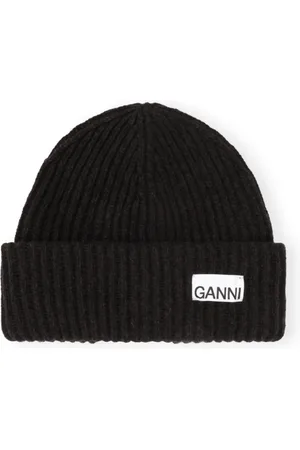 Ganni Femme, Accessoires, Noir, Taille: ONE Size Bonnet en maille côtelée