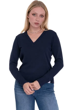Peuterey Femme, Pulls, Bleu, Taille: 44 FR Pull à col en V en tricot côtelé avec logo