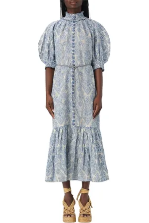 ZIMMERMANN Femme, Robes, Bleu, Taille: 40 FR Robe Midi Élégante Imprimé Damas