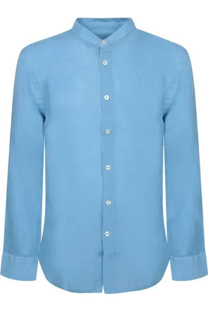 120% Lino Homme, Chemises, Bleu, Taille: L Chemise en lin avec col mandarin