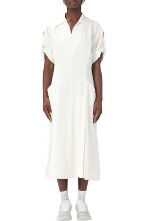 Bottega Veneta Femme, Robes, Blanc, Taille: 38 FR Robe Midi Élégante avec Poches