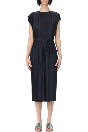 HUGO BOSS Femme, Robes, Bleu, Taille: 42 FR Robe Midi Élégante Bleue avec Ceinture