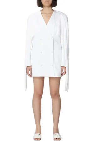 Pinko Femme, Robes, Blanc, Taille: 38 FR Robe Blanche Élégante avec Détail à Franges