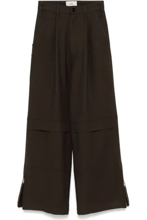 Ami Femme, Pantalons, Brun, Taille: 38 FR Pantalon Cargo Marron avec Fermetures Éclair