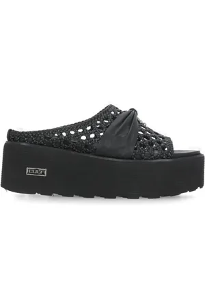 Cult Femme, Chaussures, Noir, Taille: 37 EU Sandales noires en cuir avec détail métallique