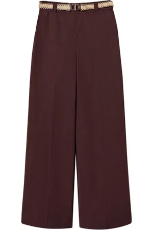 Twin-Set Femme, Pantalons, Brun, Taille: 36 FR Élégant Pantalon Palazzo avec Ceinture en Rafia