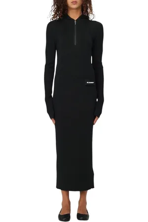 Jil Sander Femme, Robes, Noir, Taille: 36 FR Robe longue noire à capuche côtelée