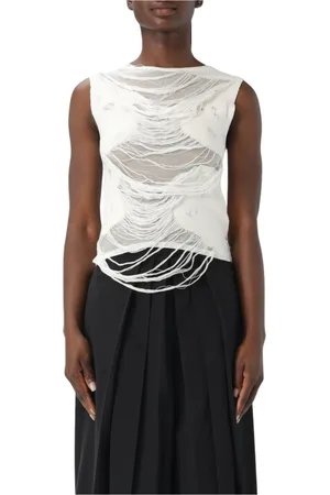 Maison Margiela Femme, Tops, Blanc, Taille: 40 FR Débardeur Blanc en Tricot Déchiré Sans Manches