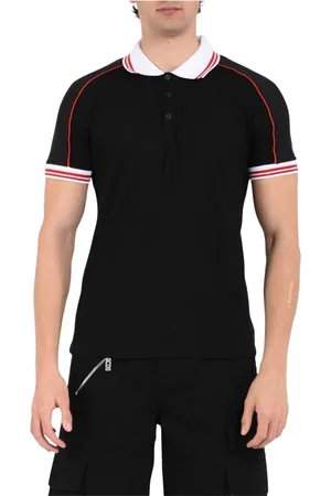 GCDS Homme, Tops, Noir, Taille: XL Polo en coton avec col boutonné