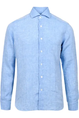 BARBA Homme, Chemises, Bleu, Taille: 3XL Chemise en lin bleu clair manches longues