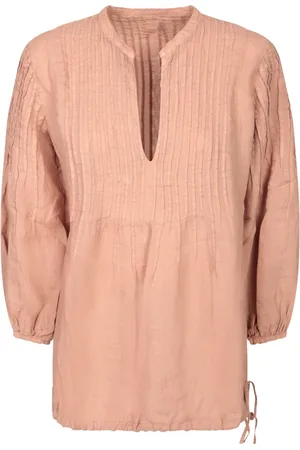 120% Lino Femme, Blouses et Chemises, Rose, Taille: 44 FR Élégante Blouse en Lin à Col en V