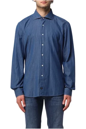 FAY Homme, Chemises, Bleu, Taille: M Chemise Col Français Lavé