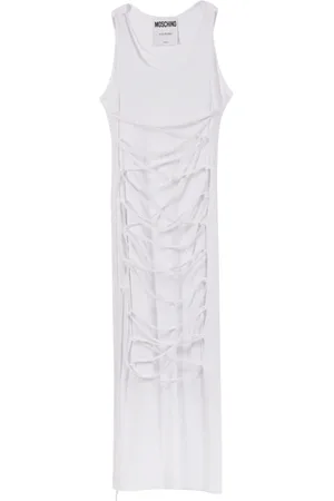 Moschino Femme, Robes, Blanc, Taille: 36 FR Robe Blanche en Dentelle avec Laçage Avant