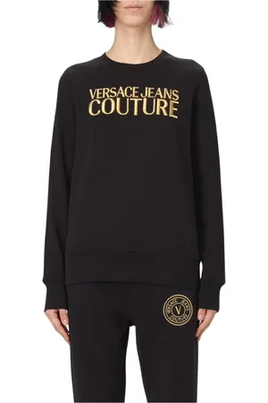 VERSACE Femme, Sweatshirts et sweats à capuche, Noir, Taille: 38 FR Pull Noir avec Logo et Broderie