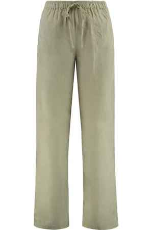 120% Lino Femme, Pantalons, Vert, Taille: 36 FR Pantalon en lin à taille élastique