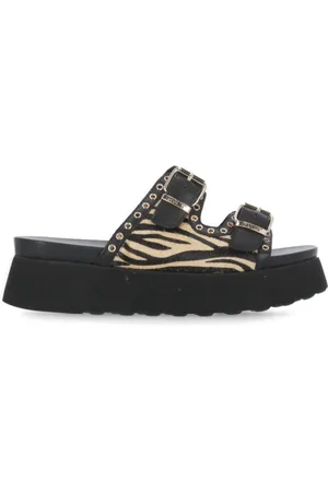 Cult Femme, Chaussures, Noir, Taille: 41 EU Sandales noires en cuir avec motif animalier