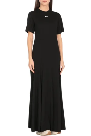 Msgm Femme, Robes, Noir, Taille: 36 FR Élégante Robe Midi Noire avec Volants