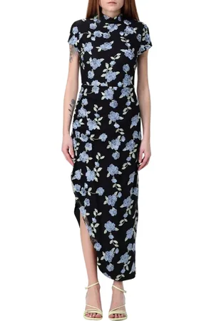 ROTATE Femme, Robes, Noir, Taille: 40 FR Robe Longue Noire à Fleurs