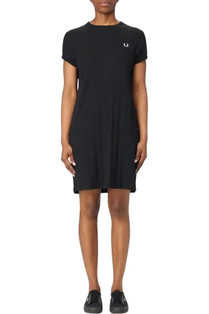 Fred Perry Femme, Robes, Noir, Taille: 40 FR Robe à Col Polo avec Broderie de Laurier