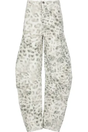 ROTATE Femme, Jeans, Vert, Taille: 42 FR Jean en Coton Vert à Motif Animalier