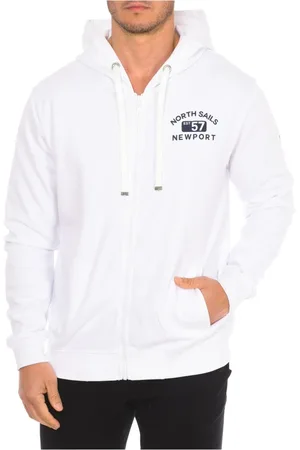 North Sails Homme, Sweatshirts et sweats à capuche, Blanc, Taille: 2XL Sweat à capuche avec fermeture éclair et impression de marque
