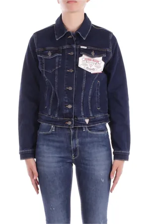 Guess Femme, Vestes, Noir, Taille: 40 FR Veste Noire à Boutonnière Logo