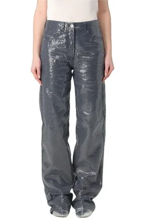 MVP Wardrobe Femme, Jeans, Bleu, Taille: 34 FR Jean large à paillettes