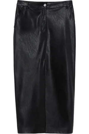 Pinko Femme, Jupes, Noir, Taille: 42 FR Jupe midi en cuir noir avec fente avant