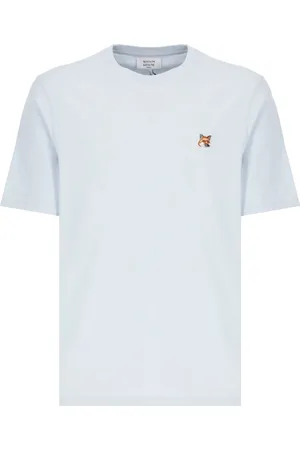 Maison Kitsuné Homme, Tops, Bleu, Taille: S T-shirt en coton avec patch Fox Head
