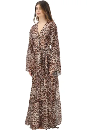 4GIVENESS Femme, Robes, Brun, Taille: 38 FR Robe Kimono Imprimé Léopard