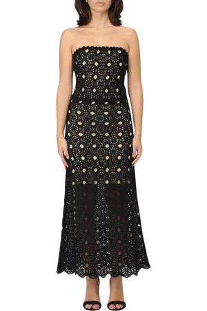 Twin-Set Femme, Robes, Noir, Taille: 40 FR Robe Longue en Dentelle Noire Style Élégant