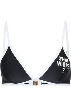 Moschino Femme, Maillots de bain, Noir, Taille: 42 FR Haut de Bikini Noir avec Imprimé Triangle