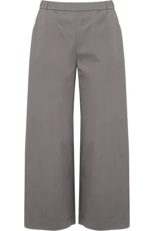 Max Mara Femme, Pantalons, Gris, Taille: 42 FR Pantalon Large Jambe en Coton Gris Antille
