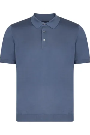 DRUMOHR Homme, Tops, Bleu, Taille: 2XL Polo en Coton Tricoté à Côtes