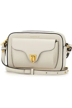 Coccinelle Femme, Sacs, Blanc, Taille: ONE Size Sac bandoulière en cuir blanc avec plaquage or