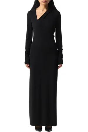 VERSACE Femme, Robes, Noir, Taille: 36 FR Élégante Robe Noire en Jersey à Col en V
