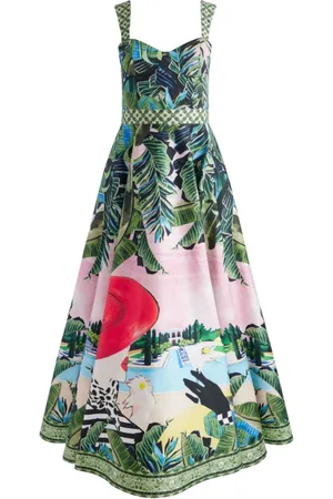 ALICE+OLIVIA Femme, Robes, Multicolore, Taille: 36 FR Robe Style Balconette à Imprimé Graphique
