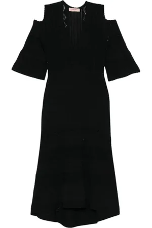 Twin-Set Femme, Robes, Noir, Taille: 42 FR Robe Midi en Tricot Géométrique