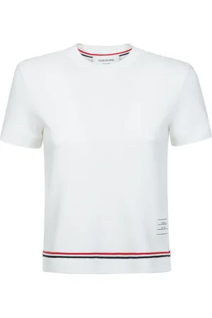 Thom Browne Femme, Pulls, Blanc, Taille: 32 FR T-shirt col rond côtelé avec détails boutons
