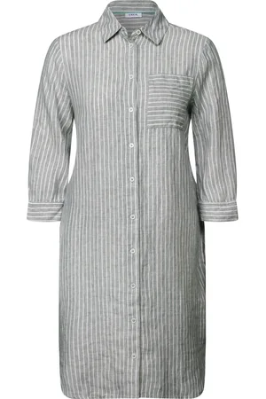 CECIL Femme, Robes, Gris, Taille: 42 FR Robe en lin rayée avec manches 3/4