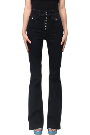 VERSACE Femme, Jeans, Noir, Taille: W26 Jean évasé taille haute à boutons