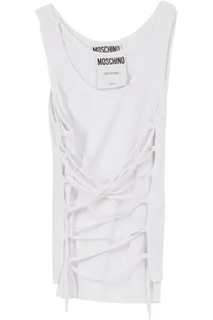 Moschino Femme, Tops, Blanc, Taille: 38 FR Haut Blanc Sans Manches en Dentelle Côtelée
