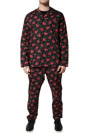Dolce & Gabbana Homme, Vêtements de nuit et de détente, Noir, Taille: L Ensemble Pyjama en Coton Noir à Imprimé Floral