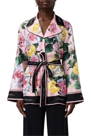 Dolce & Gabbana Femme, Blouses et Chemises, Multicolore, Taille: 42 FR Chemise en Soie Florale Rose avec Ceinture